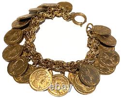 Miriam Haskell Vintage Roman Coin Gold Tone Heavy Dangle Clasp Bracelet 183 Gram