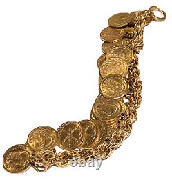 Miriam Haskell Vintage Roman Coin Gold Tone Heavy Dangle Clasp Bracelet 183 Gram