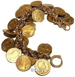 Miriam Haskell Vintage Roman Coin Gold Tone Heavy Dangle Clasp Bracelet 183 Gram
