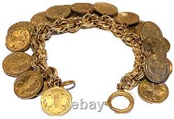 Miriam Haskell Vintage Roman Coin Gold Tone Heavy Dangle Clasp Bracelet 183 Gram