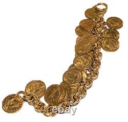 Miriam Haskell Vintage Roman Coin Gold Tone Heavy Dangle Clasp Bracelet 183 Gram