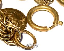 Miriam Haskell Vintage Roman Coin Gold Tone Heavy Dangle Clasp Bracelet 183 Gram