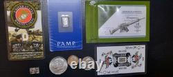 Mixed Lot Of U. S Coins, Silver Grain, Grams, Gold Grain & Pamp Platinum Bar