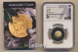 NGC MS 70 2023 Cook Islands Arethusa $5 1/2 Gram. 9999 Fine Gold Coin
