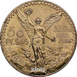 NGC MS64+ NEAR GEM 1946 Mexico Libertad 50 Gold Peso Stunning Early Date Coin