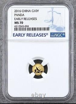 NGC MS70 ER 2016 China gold panda coin 1g Early Release 10Y 1 gram AU. 999