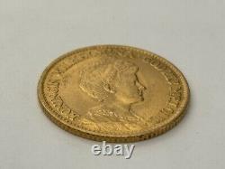 Netherlands 1913 10 Gulden Wilhelmina Gold Coin 4.3 DWT 6.7 Grams