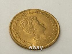 Netherlands 1913 10 Gulden Wilhelmina Gold Coin 4.3 DWT 6.7 Grams