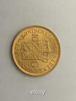 Netherlands 1917 10 Gulden Wilhelmina Gold Coin 4.3DWT 6.7 Grams