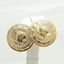 New 14K Gold Italy Roman Coin Puffy Omega Back Button Earrings 8 grams