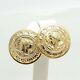 New 14k Gold Italy Roman Coin Puffy Omega Back Button Earrings 8 Grams