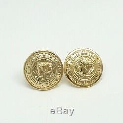 New 14K Gold Italy Roman Coin Puffy Omega Back Button Earrings 8 grams