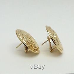 New 14K Gold Italy Roman Coin Puffy Omega Back Button Earrings 8 grams