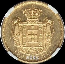 Ngc Ms62 1879 Portugal 100000 Reis Gold Coin-18 Grams- Flashy And Prooflike-nice