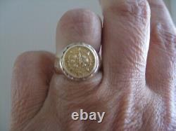 Older Vintage Solid 14K Gold Coin Design Ring Size 5.5 grams & 6 1/4