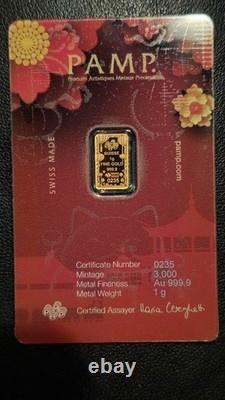 PAMP SUISSE? 1 Gram Gold Lucky Cat Mintage 3,000 IN HAND-FAST SHIP WORLDWIDE