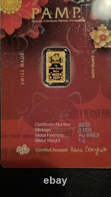 PAMP SUISSE? 1 Gram Gold Lucky Cat Mintage 3,000 IN HAND-FAST SHIP WORLDWIDE
