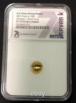 PF70 Gold 7k Metals U. S. State Animal Series 2021 Coin NGC Michigan Trout
