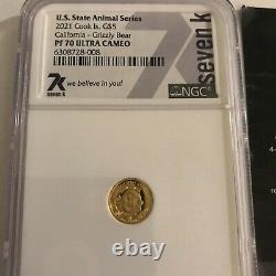 PF70 Ultra Cameo Gold 7k Metals U. S. State Animal California Bear NGC Mayer Mint