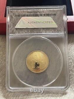 PR70, 2019 Apollo 11 50th Anniversary GOLD Proof $5 1/4 oz Coin, Curved, Box COA