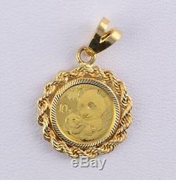 PURE. 9999 24KT GOLD 2019 1 GRAM PANDA Coin in Solid 14KT Gold Rope Pendant