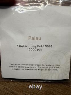 Palau 0.5 g gold $1 coin minted by CIT/B. H. Mayer, 0.9999 fine