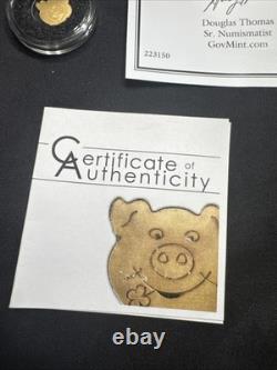 Palau 1/2 gram Gold $1 Golden Lucky Pig WithCOA