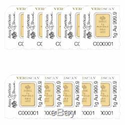 Pamp Suisse 1 Gram Gold Bar Lot of 10 in Original Mint Assay Card