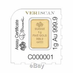 Pamp Suisse 1 Gram Gold Bar Lot of 10 in Original Mint Assay Card