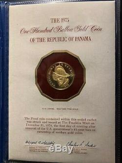 Panama 1975 100 Balboa Gold Coin / 8.16 Grams / Proof / Orig Documentation