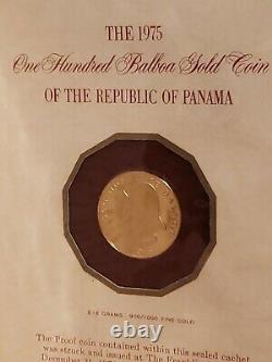 Panama 1975 100 Balboa Gold Coin Gem Proof 90% Gold 8.16 Grams In Sealed Cachet