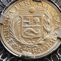 Peru 1965 Peruvian Gold Una Libra Pendant Necklace Charm 0.9167 Purity 8 Grams