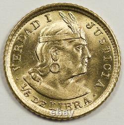Peru 1966 ZBR 1/5 Libra 1.5976 Gram Gold Coin GEM BU KM#210