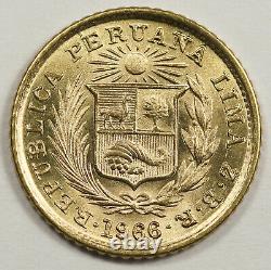 Peru 1966 ZBR 1/5 Libra 1.5976 Gram Gold Coin GEM BU KM#210
