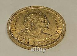 Peru Peruvian 1918 Una 1 Libra 8 Gram Gold Coin Peruana