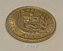 Peru Peruvian 1918 Una 1 Libra 8 Gram Gold Coin Peruana