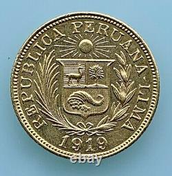 Peru Peruvian 1919 Una 1 Libra 8 Gram Gold Coin Peruana