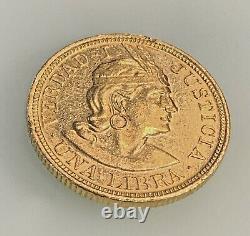 Peru Peruvian 1919 Una 1 Libra 8 Gram Gold Coin Peruana