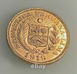Peru Peruvian 1919 Una 1 Libra 8 Gram Gold Coin Peruana