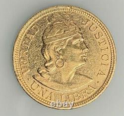 Peru Peruvian 1919 Una 1 Libra 8 Gram Gold Coin Peruana