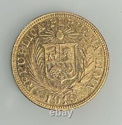 Peru Peruvian 1919 Una 1 Libra 8 Gram Gold Coin Peruana