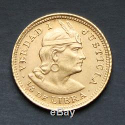 Pièce Or Pérou 1/5eme Libra 1925 1,6 grammes or pur 917/1000 Peru Gold Coin RARE