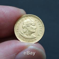 Pièce Or Pérou 1/5eme Libra 1925 1,6 grammes or pur 917/1000 Peru Gold Coin RARE