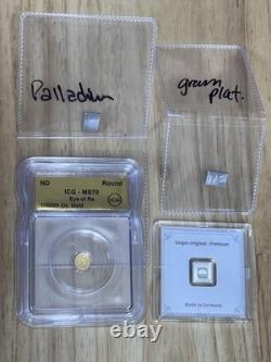 Precious Metal Lot 1g Platinum, 1g Palladium, 1/500 Gold MS70, 1g Geiger Silver