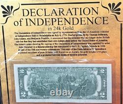 Pure 24k? Gold Declaration Of Independence Aurum 2 Dollar Bill Display CoA? S/N
