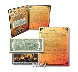 Pure 24k? Gold Declaration Of Independence Aurum 2 Dollar Bill Display CoA? S/N