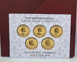 QE II Portraits on Sovereign 5 Coin collection 1/1000 999 Gold