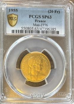RARE 1955 FRANCE COMMEMORATIVE GOLD (8.48 GRAMS) COIN? PCGS SP 63! Only 6 HIGHER