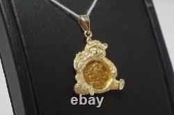 (RI4) 14k Yellow Gold Panda Pendant With24k Coin 1989 (5.7 Grams) Size 1-1/2