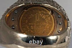 Rare 1851 Gold Coin Ring with diamonds, Ring 14k, coin 22k, 18.9 grams
